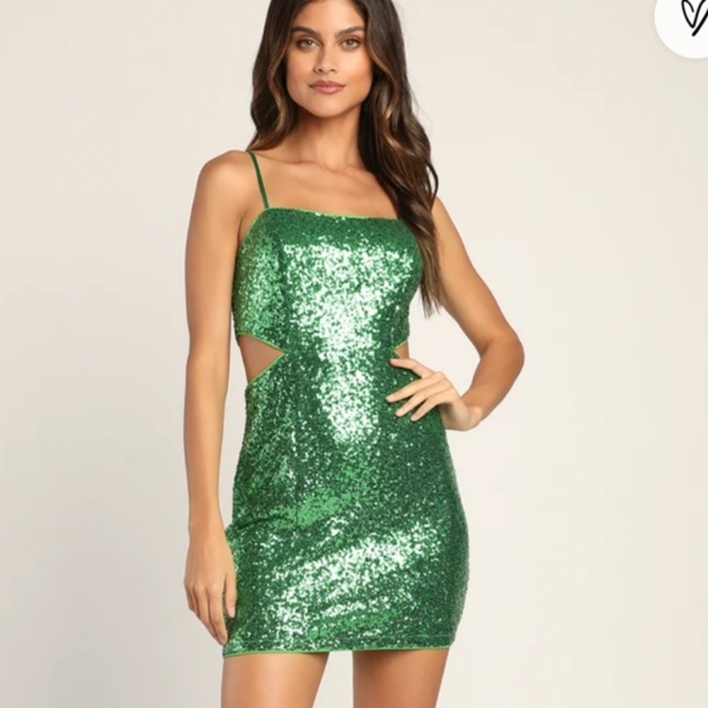 Lulu's Green Sequin Cutout Mini Dress